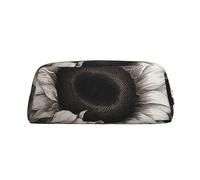 GDSHJKLW Sunflower Black Grey Leather Pencil Case Large Capacity Pen Pouch,Zipper Makeup Bag For Women Men Travel Toiletry Bags Waterproof Cosmetic Bag Wide-Open Coin Pouch Purse