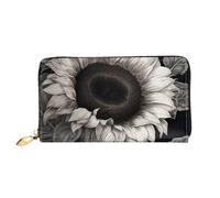 GDSHJKLW Sunflower Black Grey Women Wallets Leather Zip Around Clutch Purses Waterproof Credit Card Holder With Phone Holder Ladies Travel Coin Purse