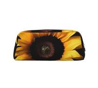 GDSHJKLW Sunflower On Black Background Leather Pencil Case Large Capacity Pen Pouch,Zipper Makeup Bag For Women Men Travel Toiletry Bags Waterproof Cosmetic Bag Wide-Open Coin Pouch Purse, Silver, One