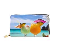 GDSHJKLW Tropical Beach Drink Women Wallets Leather Zip Around Clutch Purses Waterproof Credit Card Holder With Phone Holder Ladies Travel Coin Purse