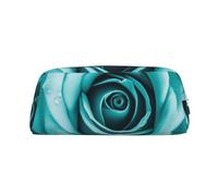 GDSHJKLW Turquoise Rose Leather Pencil Case Large Capacity Pen Pouch,Zipper Makeup Bag For Women Men Travel Toiletry Bags Waterproof Cosmetic Bag Wide-Open Coin Pouch Purse