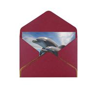 GDSHJKLW Two Dolphins Greeting Card with Dark Red Envelopes, 4x6 Thinking of You Cards Happy Birthday Wedding Invitation Blank Note Card for All Occasions