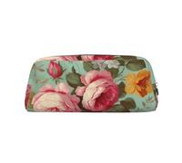 GDSHJKLW Vintage Floral Flowers Leather Pencil Case Large Capacity Pen Pouch,Zipper Makeup Bag For Women Men Travel Toiletry Bags Waterproof Cosmetic Bag Wide-Open Coin Pouch Purse, Silver, One Size