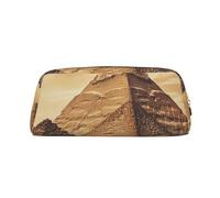 GDSHJKLW Vintage Great Egyptian Pyramid Leather Pencil Case Large Capacity Pen Pouch,Zipper Makeup Bag For Women Men Travel Toiletry Bags Waterproof Cosmetic Bag Wide-Open Coin Pouch Purse, Gold, One