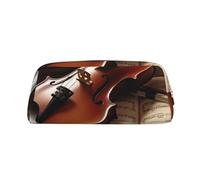 GDSHJKLW Violin And Book Leather Pencil Case Large Capacity Pen Pouch,Zipper Makeup Bag For Women Men Travel Toiletry Bags Waterproof Cosmetic Bag Wide-Open Coin Pouch Purse, Gold, One Size