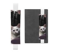 GDSHJKLW White Cat Elastic Band Pen Holder Detachable Pu Leather Pen Sleeve Pouch Journal Pencil Holder Pencil Case Office Supplies Gift For Hardcover Journals Notebooks Planners