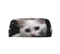 GDSHJKLW White Cat Leather Pencil Case Large Capacity Pen Pouch,Zipper Makeup Bag For Women Men Travel Toiletry Bags Waterproof Cosmetic Bag Wide-Open Coin Pouch Purse
