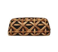 GDSHJKLW Wicker Woven Grid Leather Pencil Case Large Capacity Pen Pouch,Zipper Makeup Bag For Women Men Travel Toiletry Bags Waterproof Cosmetic Bag Wide-Open Coin Pouch Purse, Gold, One Size