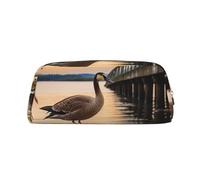 GDSHJKLW Wild Goose By The Bridge Leather Pencil Case Large Capacity Pen Pouch,Zipper Makeup Bag For Women Men Travel Toiletry Bags Waterproof Cosmetic Bag Wide-Open Coin Pouch Purse
