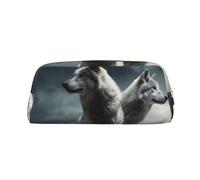 GDSHJKLW Wolf At Night Leather Pencil Case Large Capacity Pen Pouch,Zipper Makeup Bag For Women Men Travel Toiletry Bags Waterproof Cosmetic Bag Wide-Open Coin Pouch Purse