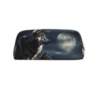 GDSHJKLW Wolves In The Moonlight Leather Pencil Case Large Capacity Pen Pouch,Zipper Makeup Bag For Women Men Travel Toiletry Bags Waterproof Cosmetic Bag Wide-Open Coin Pouch Purse