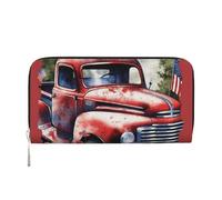 GDSHJKLW Womens Wallet 4th Of July Patriotic Old Red Truck Zip Around Wallet Pu Leather Phone Clutch Purse Card Holder Organizer For Women Ladies, Black, One Size