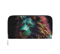 GDSHJKLW Womens Wallet Abstract 3d Art Lion Zip Around Wallet Pu Leather Phone Clutch Purse Card Holder Organizer For Women Ladies, Black, One Size