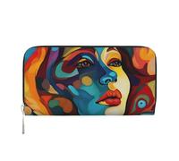 GDSHJKLW Womens Wallet Abstract Colored Woman Face Zip Around Wallet Pu Leather Phone Clutch Purse Card Holder Organizer For Women Ladies, Black, One Size