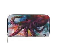 GDSHJKLW Womens Wallet Abstract Colorful Octopus Zip Around Wallet Pu Leather Phone Clutch Purse Card Holder Organizer For Women Ladies, Black, One Size