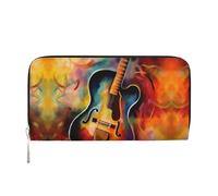 GDSHJKLW Womens Wallet Abstract Watercolor Guitar Zip Around Wallet Pu Leather Phone Clutch Purse Card Holder Organizer For Women Ladies, Black, One Size