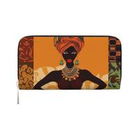 GDSHJKLW Womens Wallet African Woman Zip Around Wallet Pu Leather Phone Clutch Purse Card Holder Organizer For Women Ladies, Black, One Size