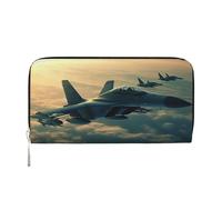 GDSHJKLW Womens Wallet Aircraft Fighter Jets Zip Around Wallet Pu Leather Phone Clutch Purse Card Holder Organizer For Women Ladies, Black, One Size