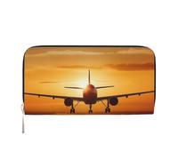 GDSHJKLW Womens Wallet Aircraft Plane At Sunset Zip Around Wallet Pu Leather Phone Clutch Purse Card Holder Organizer For Women Ladies, Black, One Size