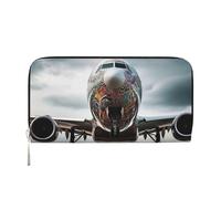 GDSHJKLW Womens Wallet Airplane Art Zip Around Wallet Pu Leather Phone Clutch Purse Card Holder Organizer For Women Ladies, Black, One Size