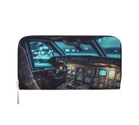 GDSHJKLW Womens Wallet Airplane Cockpit1 (1)_看图王 Zip Around Wallet Pu Leather Phone Clutch Purse Card Holder Organizer For Women Ladies, Black, One Size