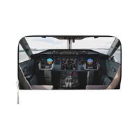 GDSHJKLW Womens Wallet Airplane Cockpit1 Zip Around Wallet Pu Leather Phone Clutch Purse Card Holder Organizer For Women Ladies, Black, One Size