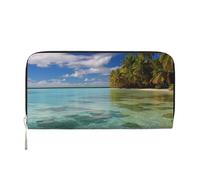 GDSHJKLW Womens Wallet Aitutaki Lagoon, Cook Islands Zip Around Wallet Pu Leather Phone Clutch Purse Card Holder Organizer For Women Ladies, Black, One Size