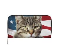 GDSHJKLW Womens Wallet American Cat Usa Flag Zip Around Wallet Pu Leather Phone Clutch Purse Card Holder Organizer For Women Ladies, Black, One Size