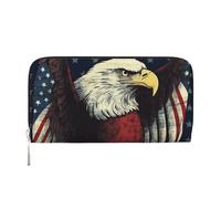 GDSHJKLW Womens Wallet American Eagle Flag Zip Around Wallet Pu Leather Phone Clutch Purse Card Holder Organizer For Women Ladies, Black, One Size