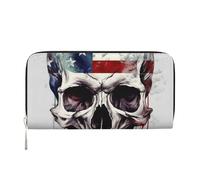GDSHJKLW Womens Wallet American Flag Skull Zip Around Wallet Pu Leather Phone Clutch Purse Card Holder Organizer For Women Ladies, Black, One Size