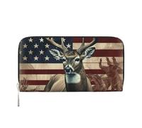 GDSHJKLW Womens Wallet Americana Flag Deer Zip Around Wallet Pu Leather Phone Clutch Purse Card Holder Organizer For Women Ladies, Black, One Size