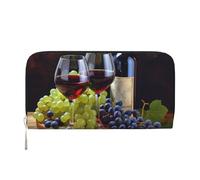 GDSHJKLW Womens Wallet Art Red Wine Galsses & Grapes1 Zip Around Wallet Pu Leather Phone Clutch Purse Card Holder Organizer For Women Ladies, Black, One Size