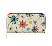 GDSHJKLW Womens Wallet Atomic Stars Retro Pattern Zip Around Wallet Pu Leather Phone Clutch Purse Card Holder Organizer For Women Ladies, Black, One Size