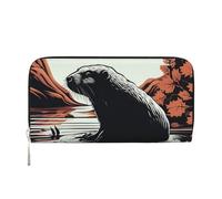 GDSHJKLW Womens Wallet Black Beaver Zip Around Wallet Pu Leather Phone Clutch Purse Card Holder Organizer For Women Ladies, Black, One Size