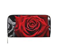 GDSHJKLW Womens Wallet Black White And Red Roses Zip Around Wallet Pu Leather Phone Clutch Purse Card Holder Organizer For Women Ladies, Black, One Size