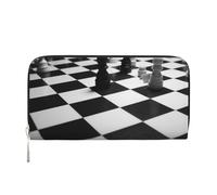 GDSHJKLW Womens Wallet Black White Chess Checkerboard Zip Around Wallet Pu Leather Phone Clutch Purse Card Holder Organizer For Women Ladies, Black, One Size