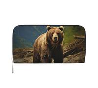 GDSHJKLW Womens Wallet Brown Bear Zip Around Wallet Pu Leather Phone Clutch Purse Card Holder Organizer For Women Ladies, Black, One Size