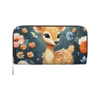 GDSHJKLW Womens Wallet Cartoon Deer Flower Zip Around Wallet Pu Leather Phone Clutch Purse Card Holder Organizer For Women Ladies, Black, One Size