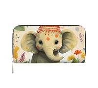 GDSHJKLW Womens Wallet Cartoon Elephant With Plant Painting Zip Around Wallet Pu Leather Phone Clutch Purse Card Holder Organizer For Women Ladies, Black, One Size