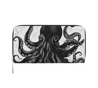 GDSHJKLW Womens Wallet Classic Black Octopus Zip Around Wallet Pu Leather Phone Clutch Purse Card Holder Organizer For Women Ladies, Black, One Size