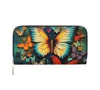 GDSHJKLW Womens Wallet Colorful Butterfly Embroidery Paintings Zip Around Wallet Pu Leather Phone Clutch Purse Card Holder Organizer For Women Ladies, Black, One Size