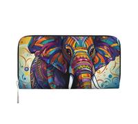 GDSHJKLW Womens Wallet Colorful Elephant Zip Around Wallet Pu Leather Phone Clutch Purse Card Holder Organizer For Women Ladies, Black, One Size
