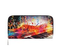 GDSHJKLW Womens Wallet Colorful Piano Keyboard Music Note Zip Around Wallet Pu Leather Phone Clutch Purse Card Holder Organizer For Women Ladies, Black, One Size