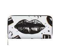 GDSHJKLW Womens Wallet Cool Black Lipstick Lips Zip Around Wallet Pu Leather Phone Clutch Purse Card Holder Organizer For Women Ladies, Black, One Size