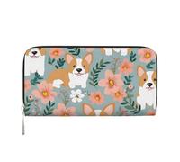 GDSHJKLW Womens Wallet Corgi Floral Flowers Spring Garden Zip Around Wallet Pu Leather Phone Clutch Purse Card Holder Organizer For Women Ladies, Black, One Size