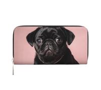 GDSHJKLW Womens Wallet Cute Black Pug Zip Around Wallet Pu Leather Phone Clutch Purse Card Holder Organizer For Women Ladies, Black, One Size