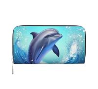 GDSHJKLW Womens Wallet Cute Dolphin Zip Around Wallet Pu Leather Phone Clutch Purse Card Holder Organizer For Women Ladies, Black, One Size