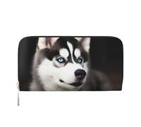 GDSHJKLW Womens Wallet Cute Husky Dog Zip Around Wallet Pu Leather Phone Clutch Purse Card Holder Organizer For Women Ladies, Black, One Size