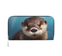 GDSHJKLW Womens Wallet Cute Otter Zip Around Wallet Pu Leather Phone Clutch Purse Card Holder Organizer For Women Ladies, Black, One Size