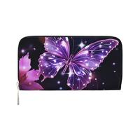 GDSHJKLW Womens Wallet Cute Purple Butterfly Zip Around Wallet Pu Leather Phone Clutch Purse Card Holder Organizer For Women Ladies, Black, One Size